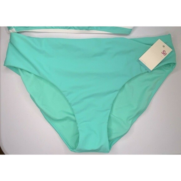 SO Bikini Bathing Suit Swimwear Mint Green White Stripe JR's Plus Size 0X NEW - Picture 5 of 7